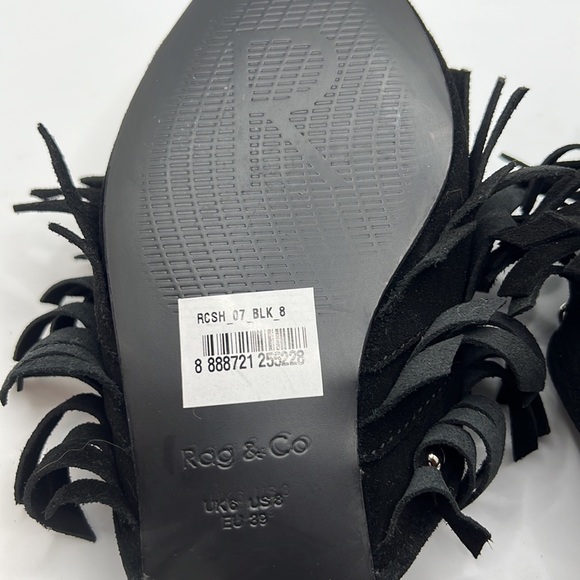 Rag & Co fringe studded black flats leather 8M NWT mules low heel dressy career - Picture 5 of 14